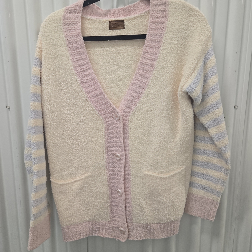 NWOT POL Women's Cardigan in Pink, Cream, and Blue SM OVERSIZED